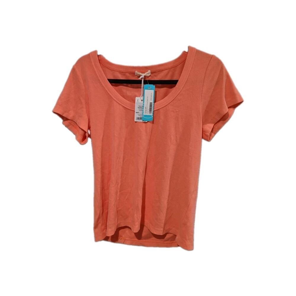 Marine Layer Women's Lexi Rib Sun-In Crew Neck T-Shirt BL1 Coral Large NWT